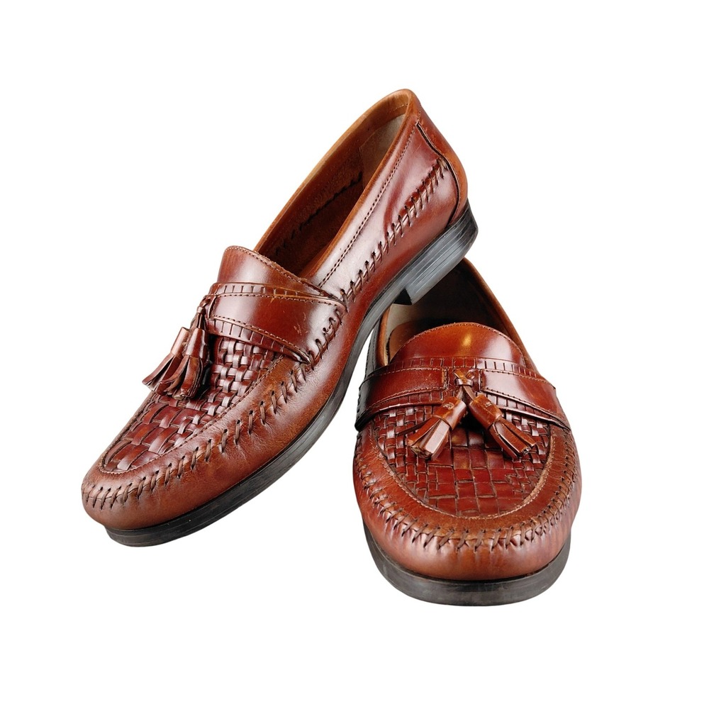 Giorgio Brutini Mens Newark Brown Woven Leather Tassel Loafers Shoes 8 M 897 - Picture 1 of 8